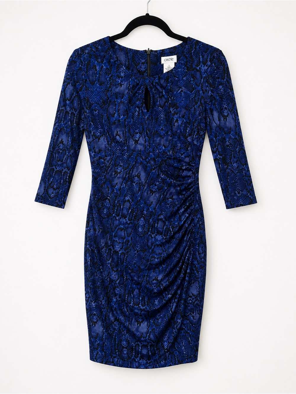 Cache Blue Snake Print Ruched Bodycon Dress | Size Small